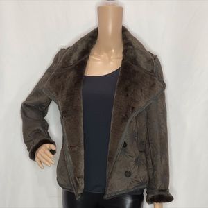 GEORGIOU STUDIO EMBOSSED FAUX SUEDE FUR JACKET